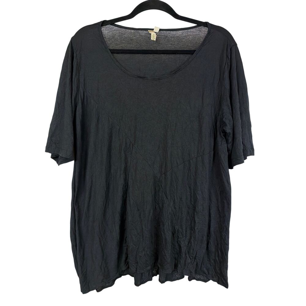 Comfy USA Black Scoop Neck High Low Crinkle Top Size XL Made in USA